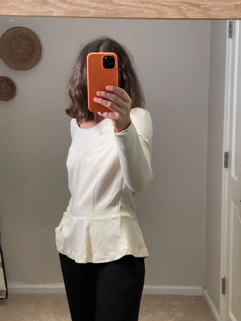 French Connection jersey stretch long sleeve top ivory women L